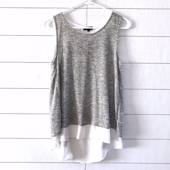 The Limited Tops - The Limited Gray White Knit Sleeveless Tank Top